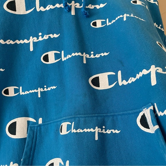 Champion Men's Reverse Weave Pullover Hoodie size Large. all-over logo print - Picture 5 of 7
